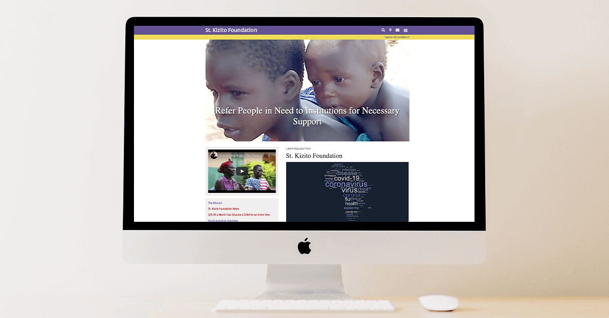 screenshot of the old st. kizito foundation homepage