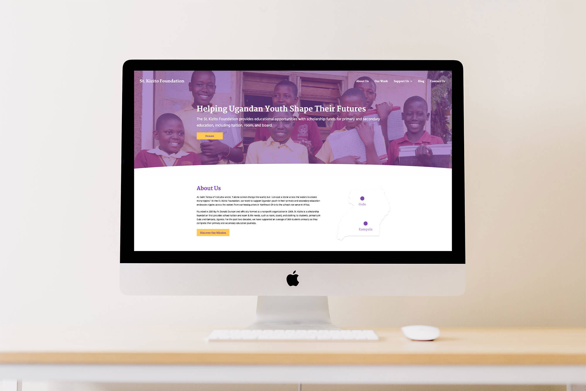 screenshot of the new st. kizito foundation homepage