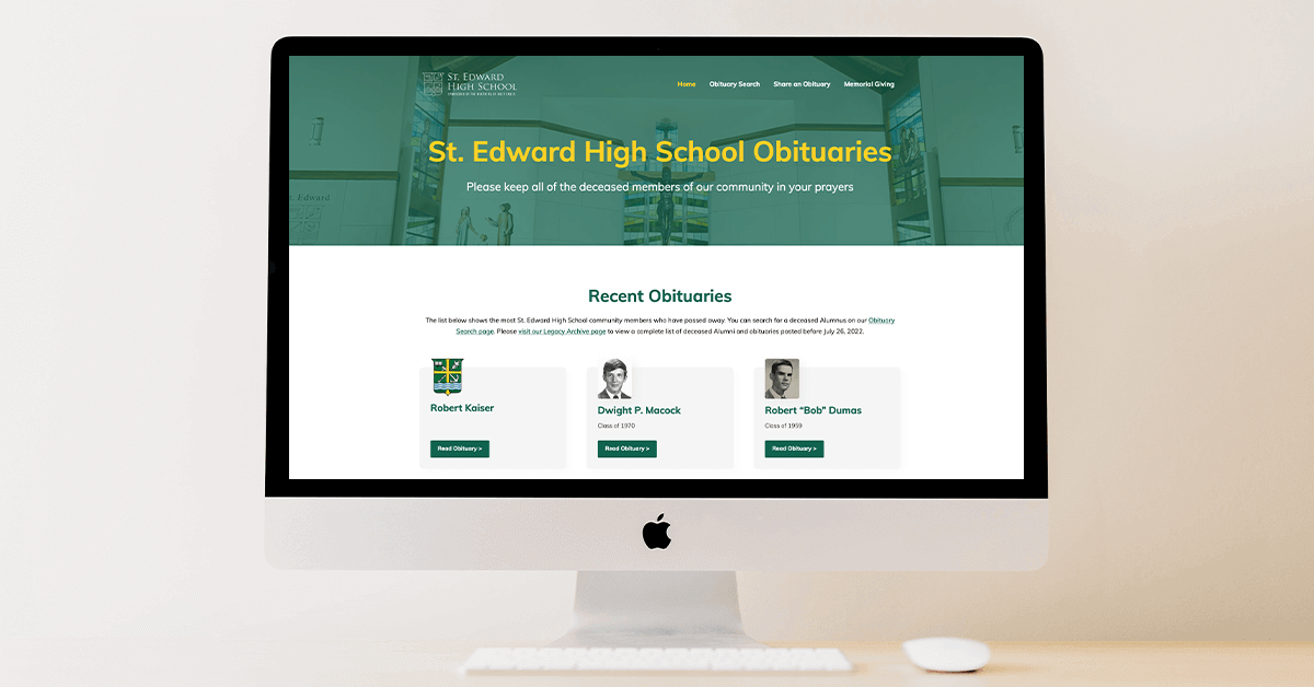 st edward high school obituaries website after the redesign